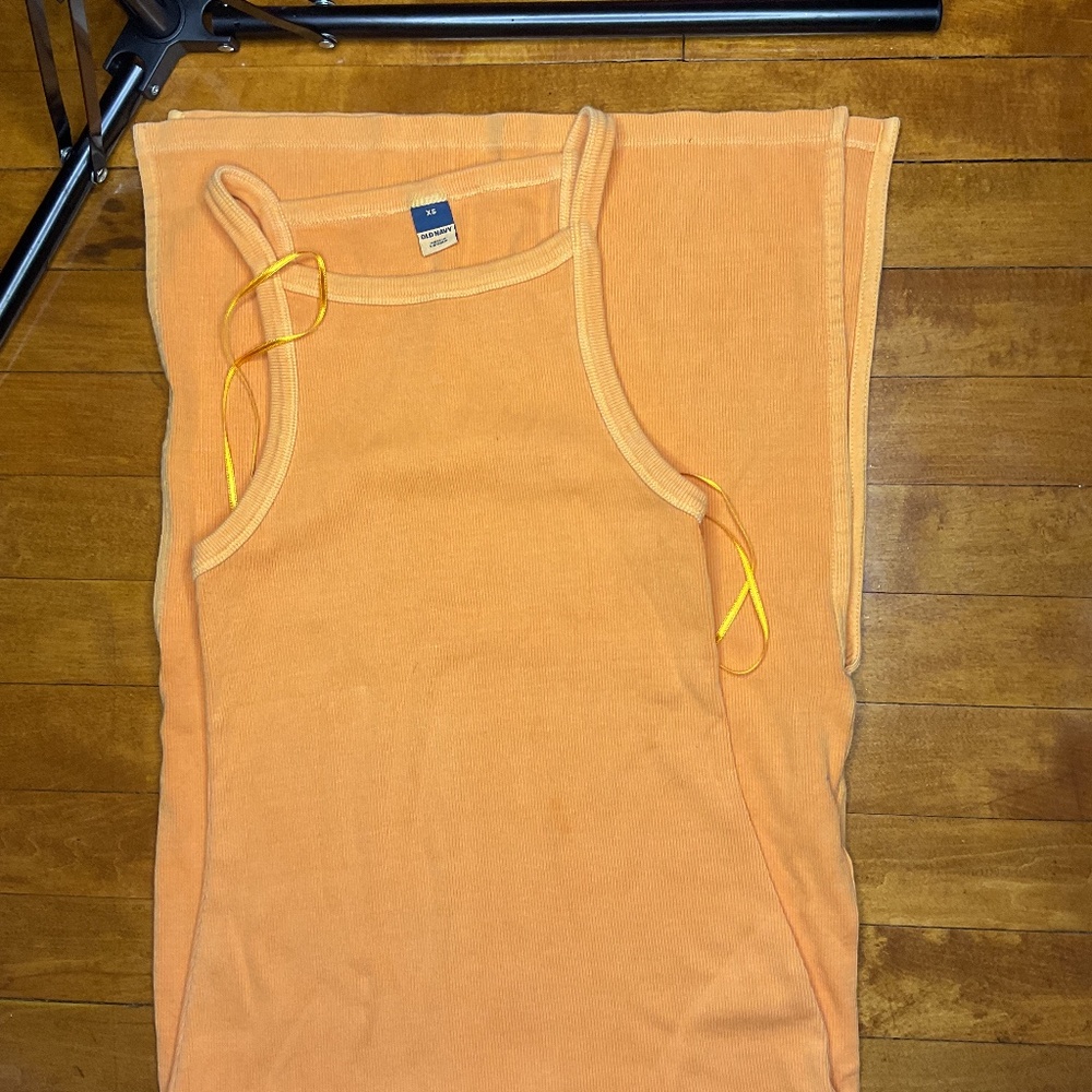 orange long slit cut dress